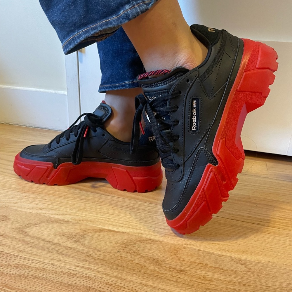 reebok x cardi b red and black platform sneaker